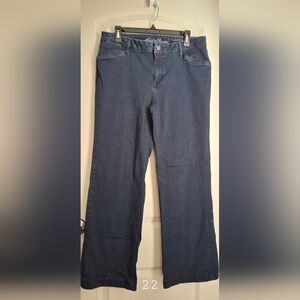 Eddie Bawer Striaght Wide Dark Blue Denim Jeans Sz 14 Strechy Casial Western Boh
